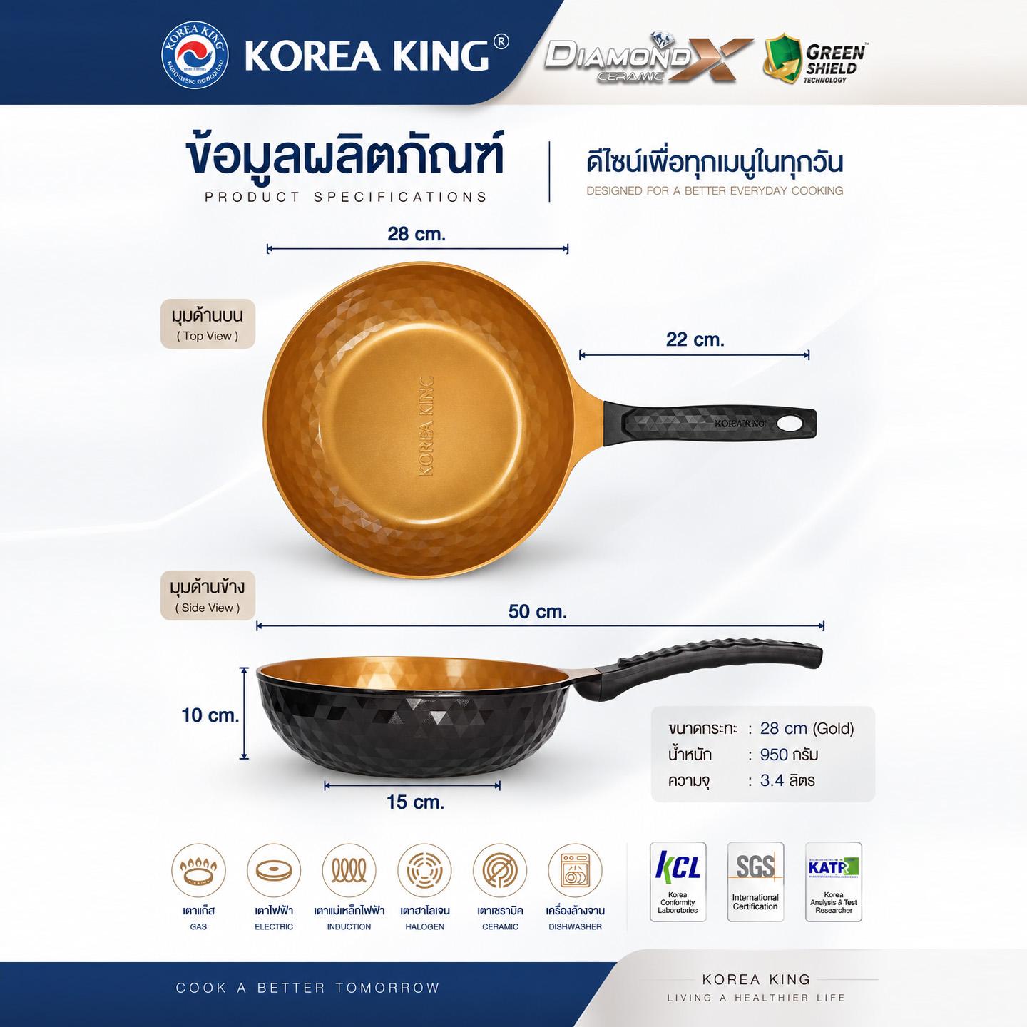 กระทะ โคเรียคิง Korea King Diamond (Gold) x Ceramic ขนาด 28cm ฟรี ตะหลิว 7 กระทะ โคเรียคิง Korea King Diamond (Gold) x Ceramic ขนาด 28cm ฟรี ตะหลิว - Image 7