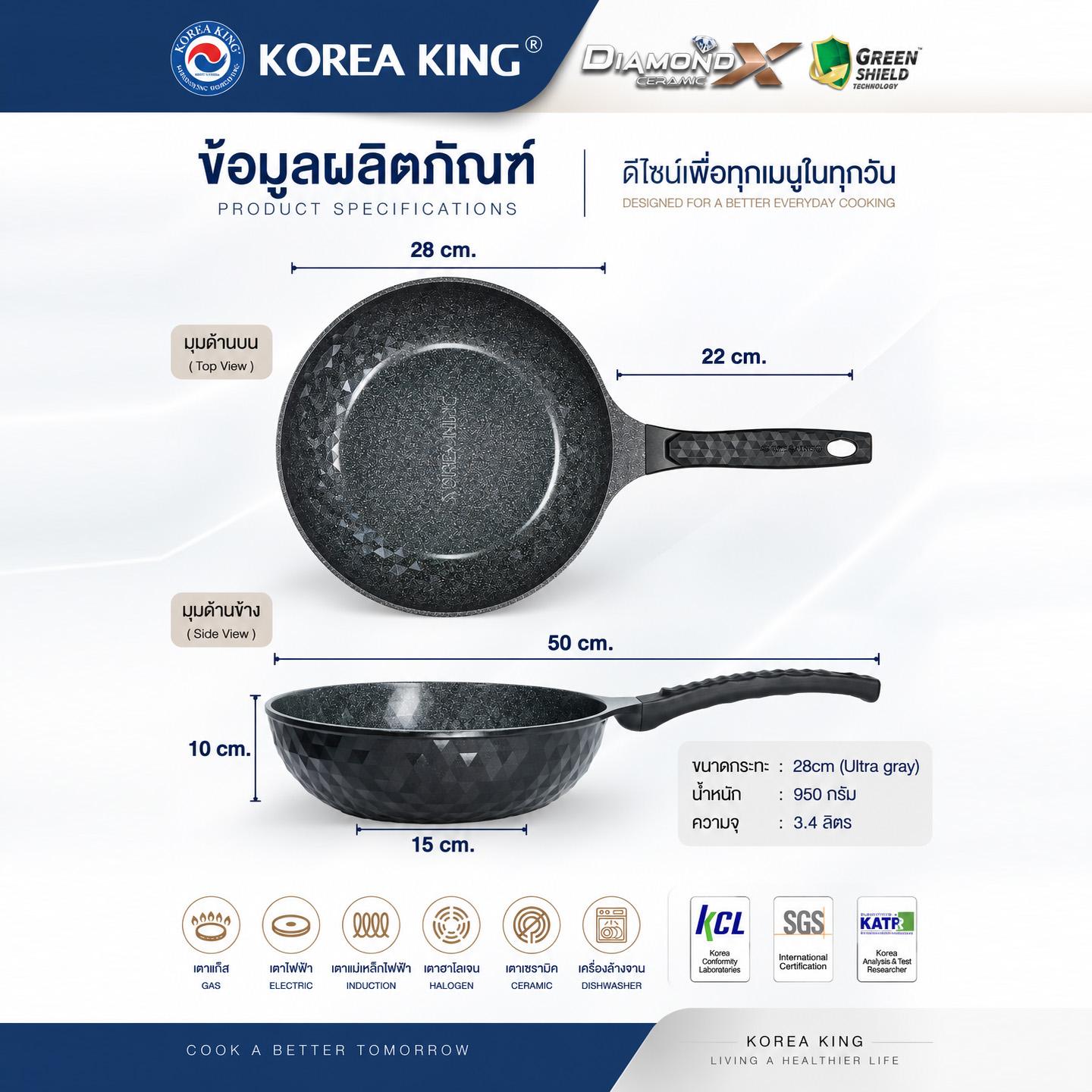 กระทะ โคเรียคิง Korea King Diamond (Ultra Grey) x Ceramic ขนาด 28cm ฟรี ตะหลิว 4 กระทะ โคเรียคิง Korea King Diamond (Ultra Grey) x Ceramic ขนาด 28cm ฟรี ตะหลิว - Image 4